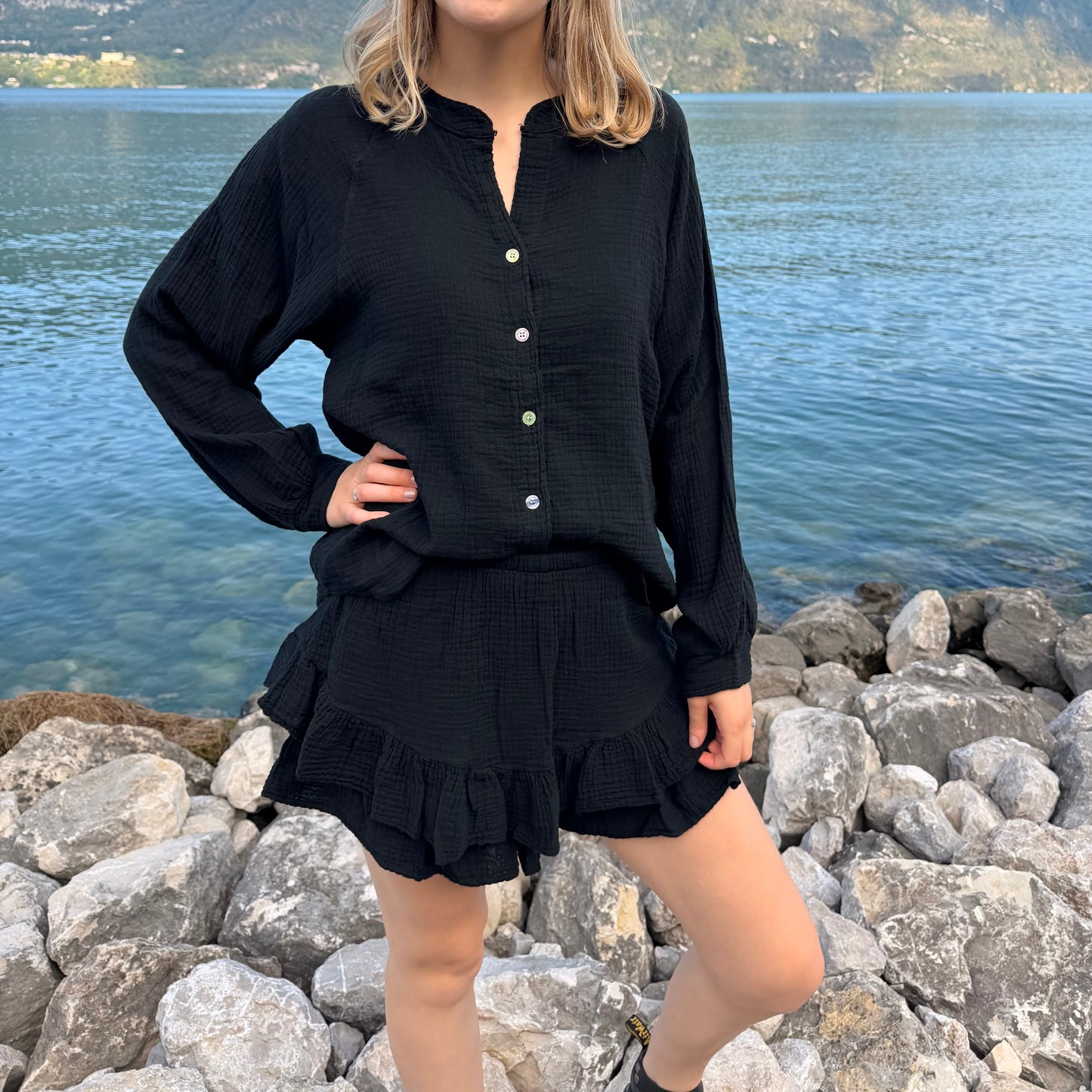 Ensemble jupe short & chemise gaze de coton