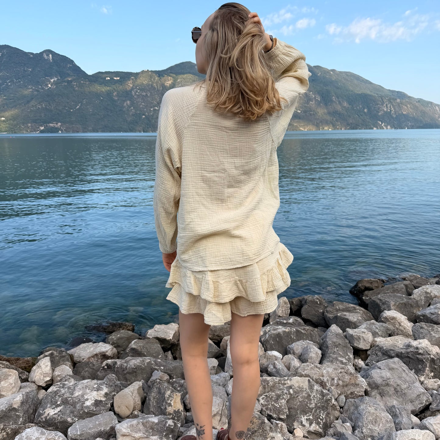 Ensemble jupe short & chemise gaze de coton