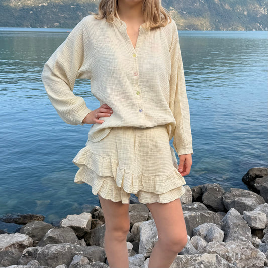 Ensemble jupe short & chemise gaze de coton