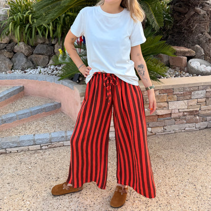 Pantalon rayé en gaze de coton