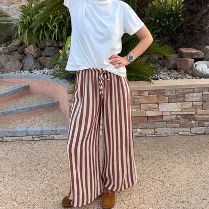 Pantalon rayé en gaze de coton