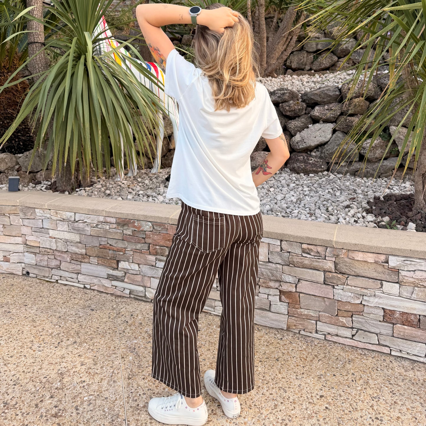Pantalon en toile rayé
