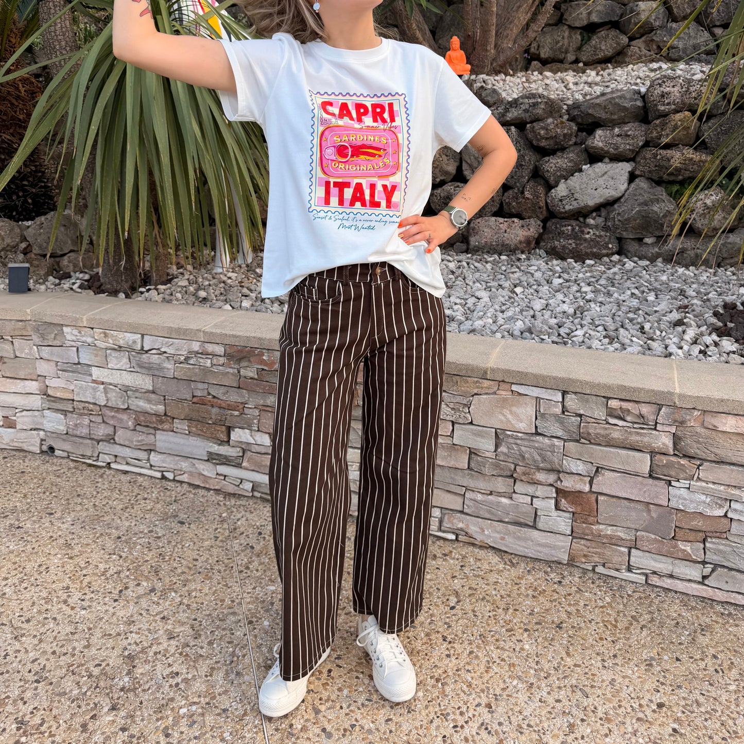 Pantalon en toile rayé