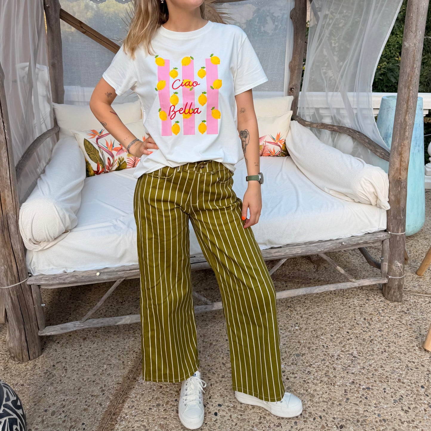 Pantalon en toile rayé