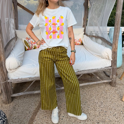 Pantalon en toile rayé
