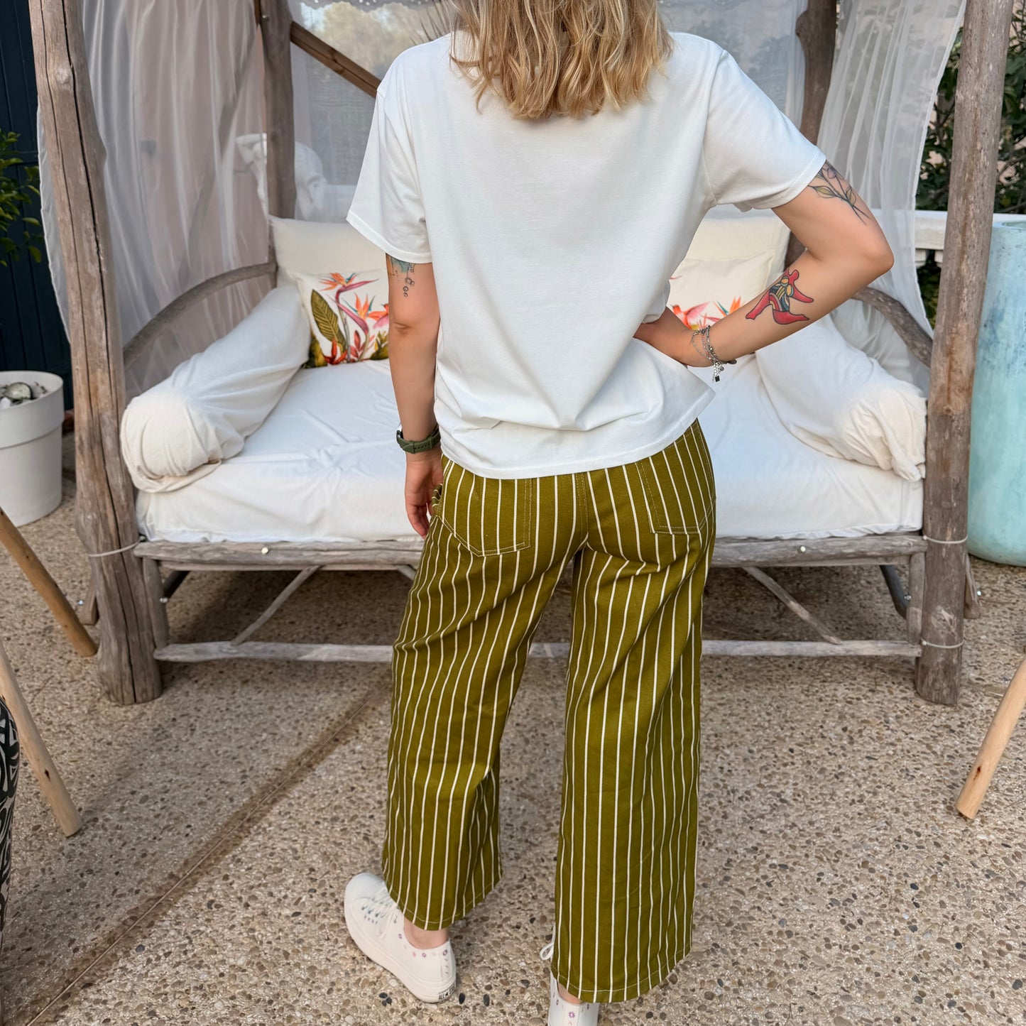 Pantalon en toile rayé
