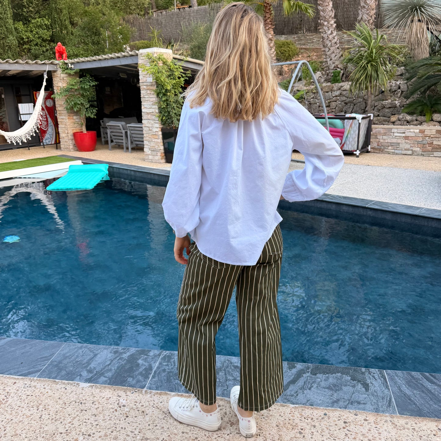 Pantalon en toile rayé