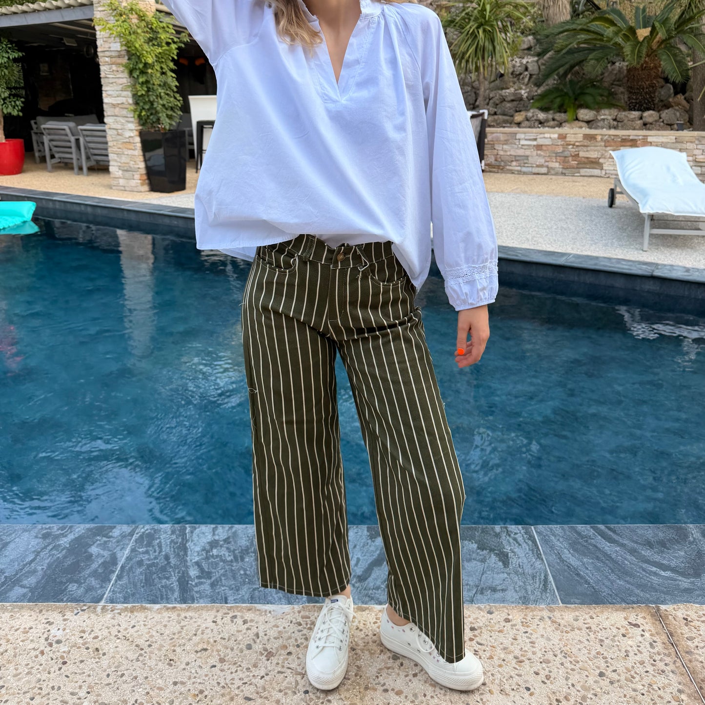 Pantalon en toile rayé